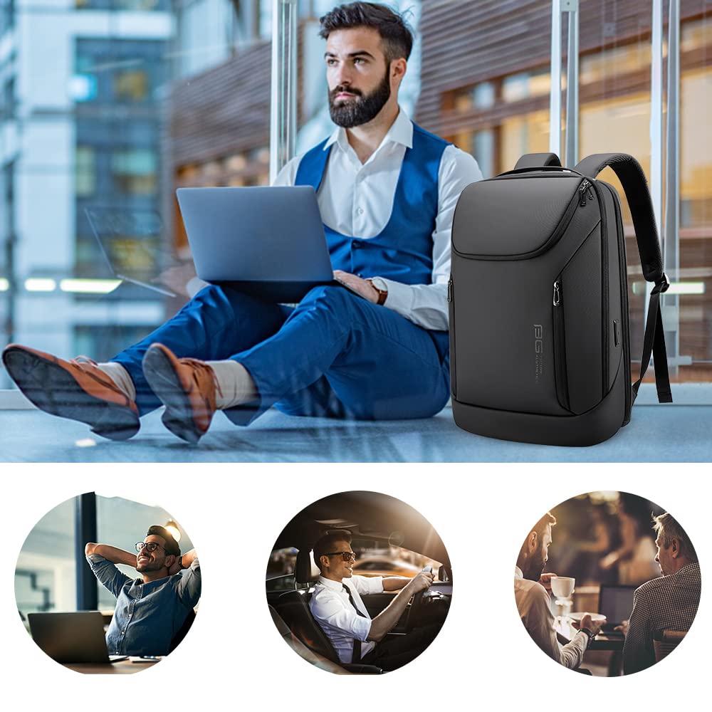 BANGE Business Smart Backpack Waterproof laptop backpack with USB Charging Port,Travel Durable Backpack (BlACK(three Pocket)