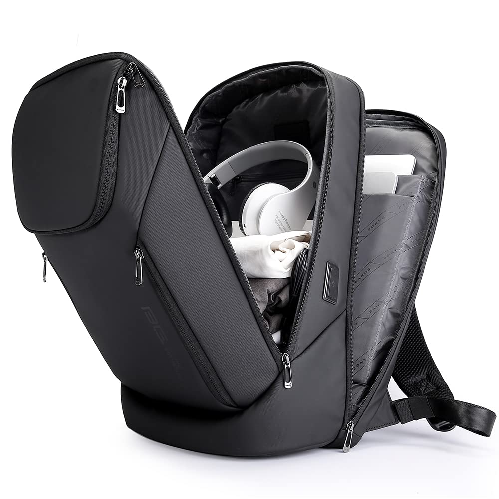 BANGE Business Smart Backpack Waterproof laptop backpack with USB Charging Port,Travel Durable Backpack (BlACK(three Pocket)