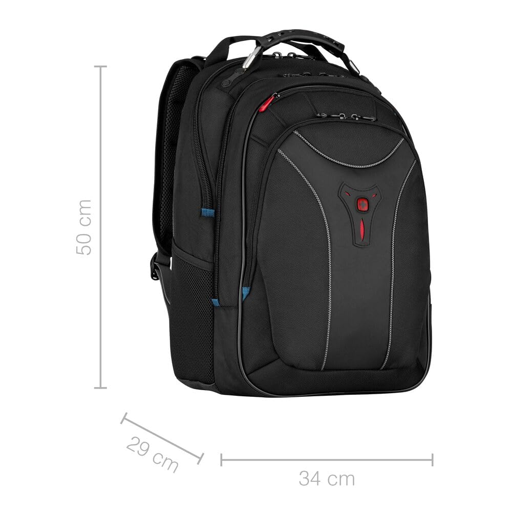 Wenger Carbon 30 Litre Laptop Backpack with Carrying Handle, Padded Shoulder Straps, 17 Inch Laptop Sleeve, For Work, School, Travel, Black, 600637
