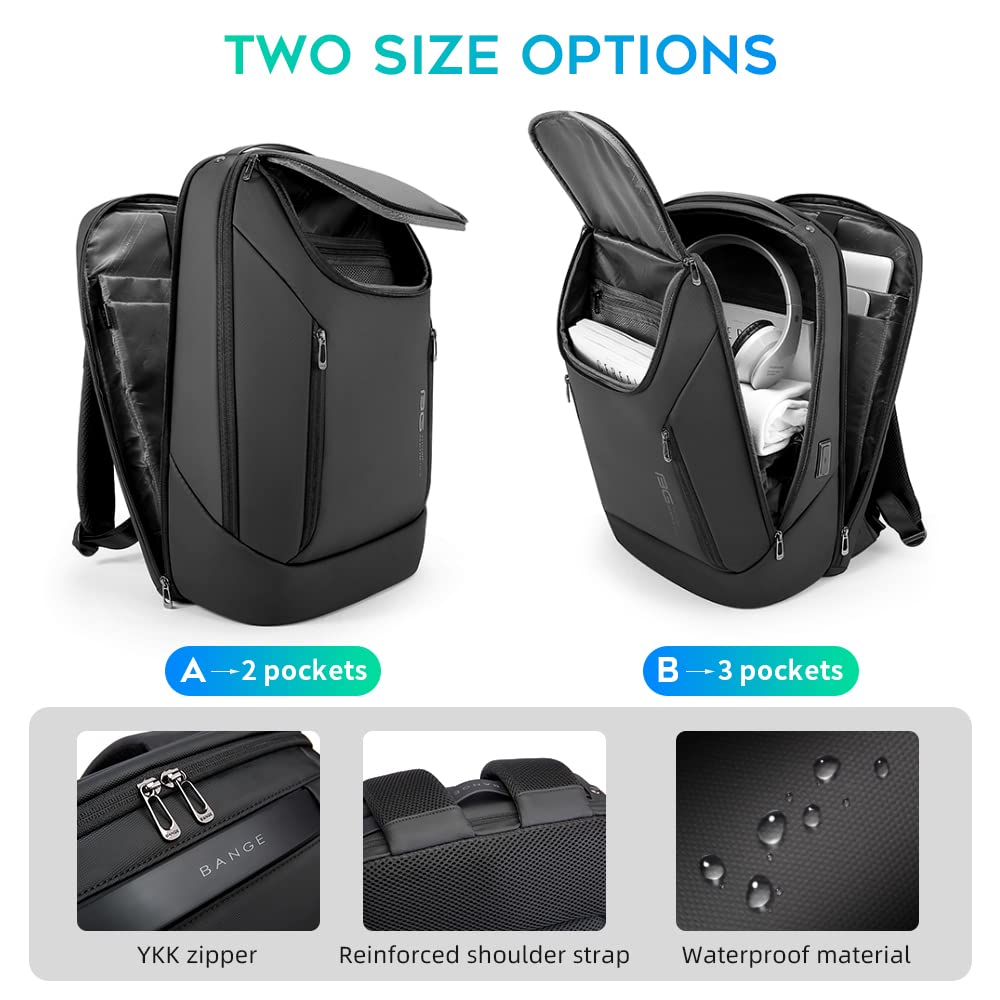 BANGE Business Smart Backpack Waterproof laptop backpack with USB Charging Port,Travel Durable Backpack (BlACK(three Pocket)