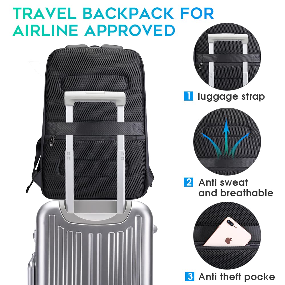 BANGE Business Smart Backpack Waterproof laptop backpack with USB Charging Port,Travel Durable Backpack (BlACK(three Pocket)