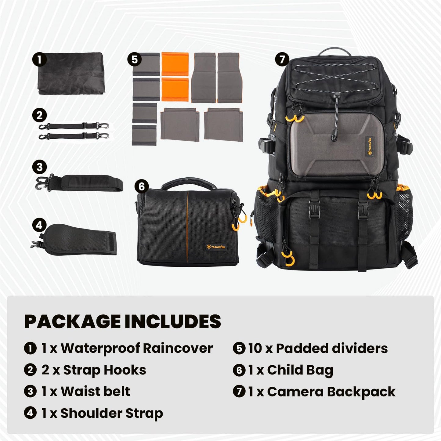 TARION 2 Bags in 1 Extra Large Camera Backpack Large with 15.6" Laptop Compartment Waterproof Rain Cover for Travel Hiking - Multi-Function DSLR Bag with Associate Single Shoulder Bag Case PB01