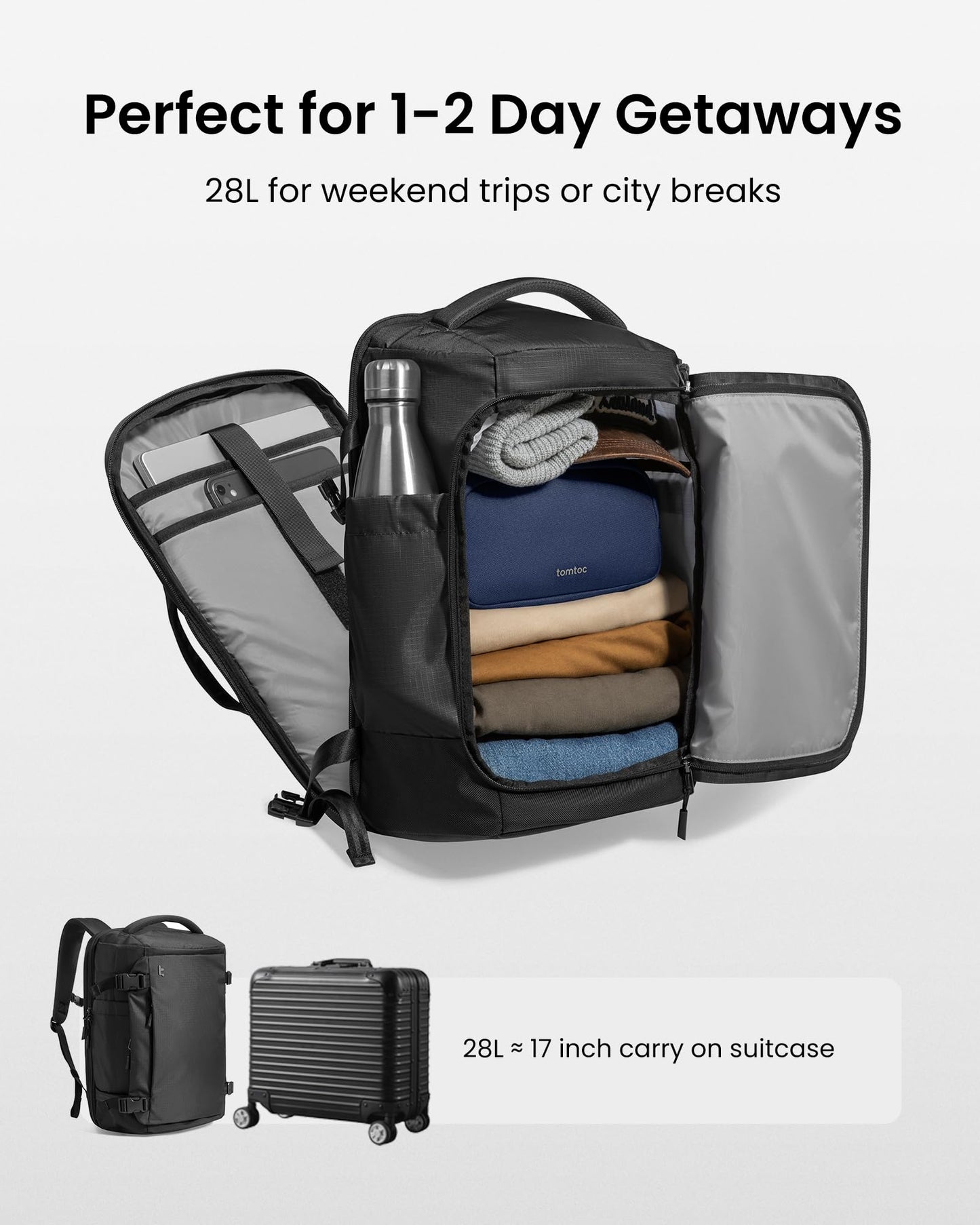 tomtoc 28L Travel Backpack - TSA-Friendly & Flight-Approved Carry-On