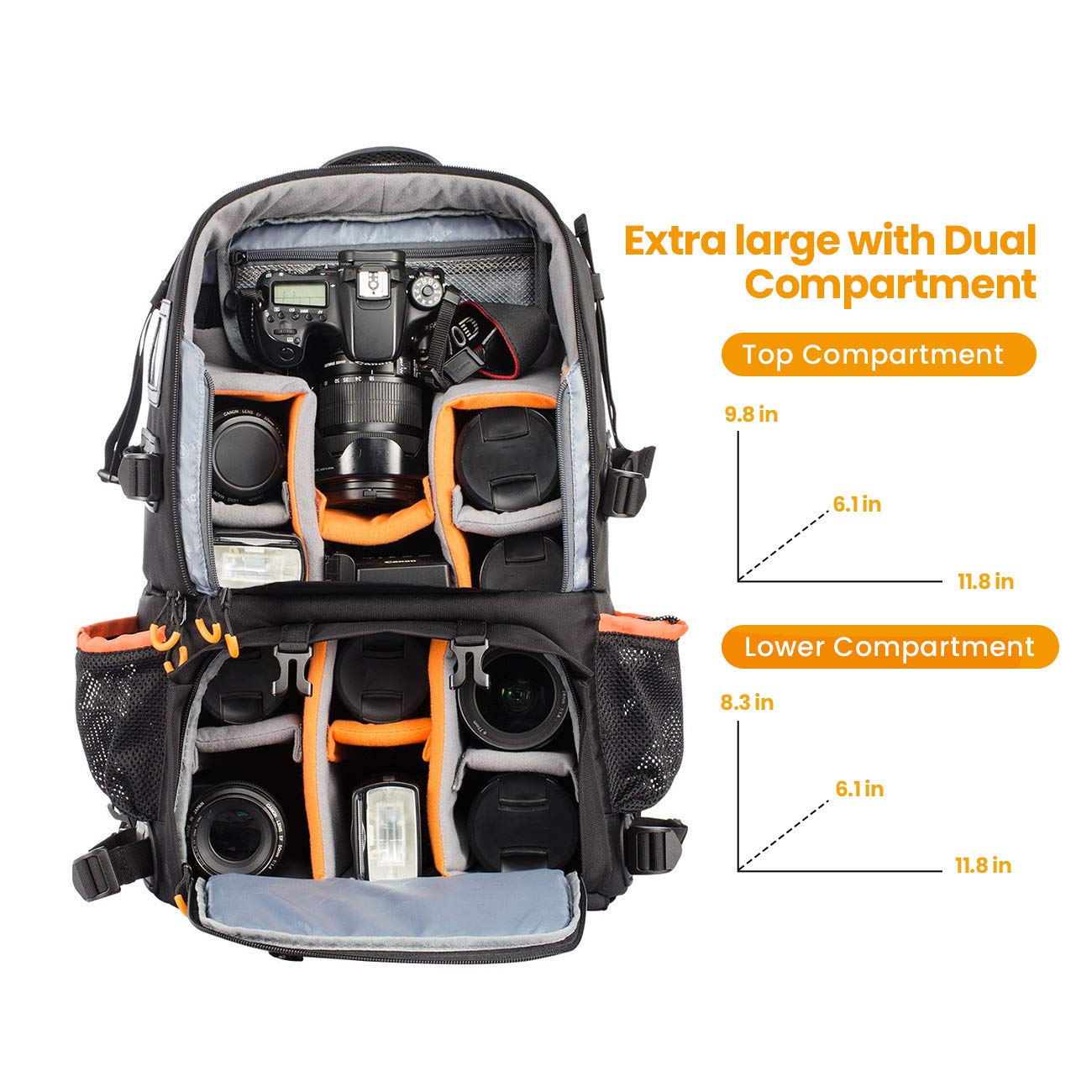 TARION 2 Bags in 1 Extra Large Camera Backpack Large with 15.6" Laptop Compartment Waterproof Rain Cover for Travel Hiking - Multi-Function DSLR Bag with Associate Single Shoulder Bag Case PB01