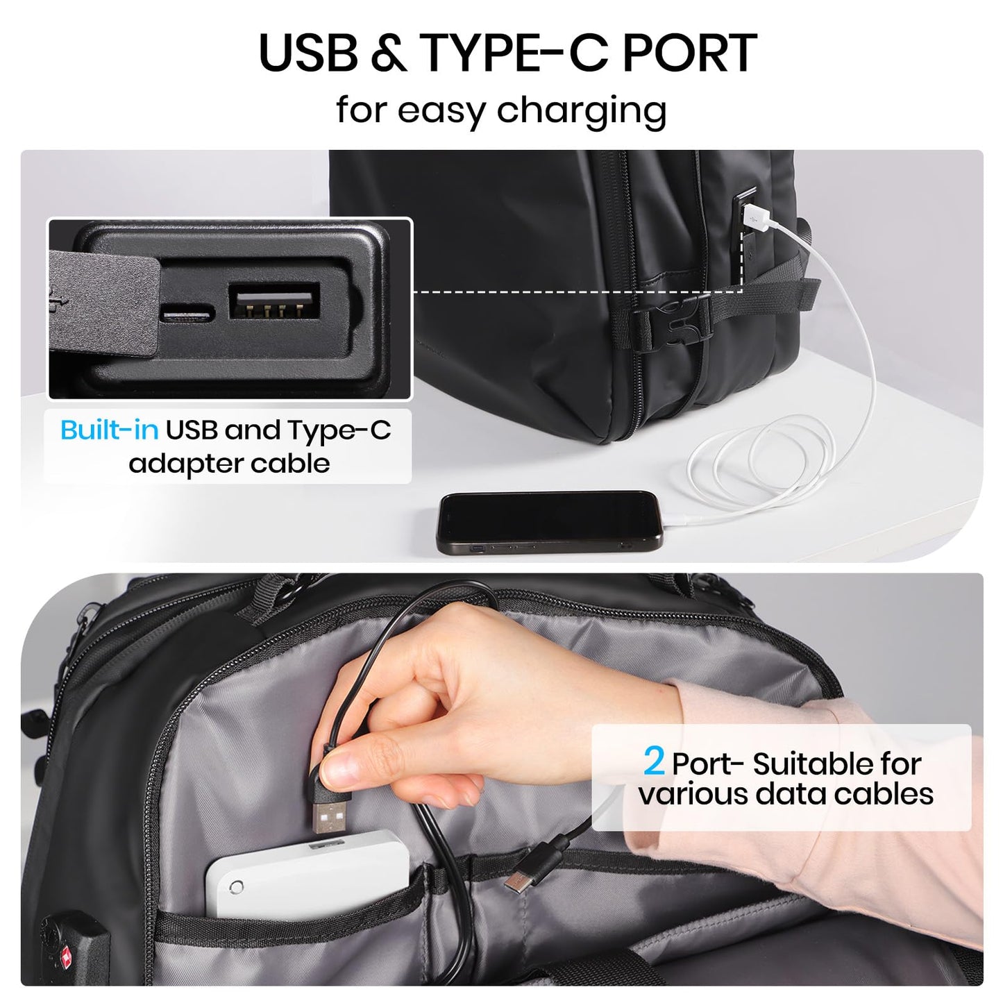 H.yeed Travel Backpack, Expandable 30L-60L Vacuum Backpack with USB&Type-C Charging Port and Pump, Waterproof Lightweight Business Rucksack, Wet Dry Separation, Fits 17.3 Inch Laptop