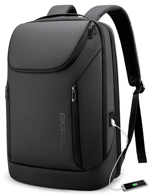BANGE Business Smart Backpack Waterproof laptop backpack with USB Charging Port,Travel Durable Backpack (BlACK(three Pocket)