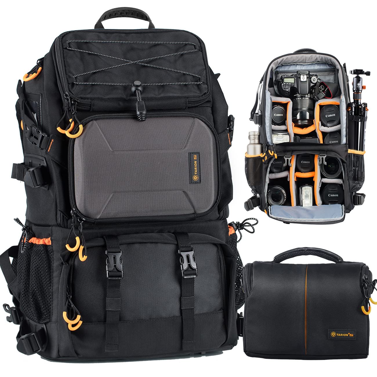 TARION 2 Bags in 1 Extra Large Camera Backpack Large with 15.6" Laptop Compartment Waterproof Rain Cover for Travel Hiking - Multi-Function DSLR Bag with Associate Single Shoulder Bag Case PB01