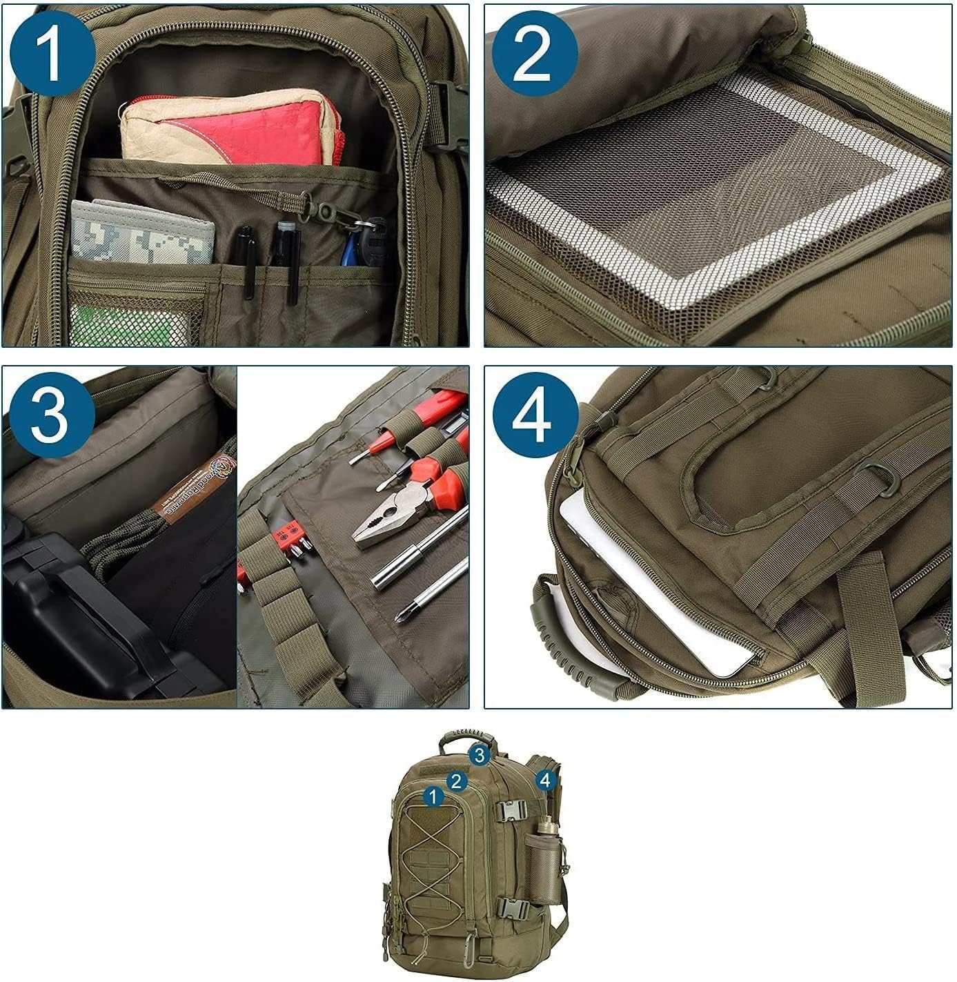 ZSearARMY Large Tactical Backpack for Men - Military Backpack with DIY System for Travel, Camping, & Hiking