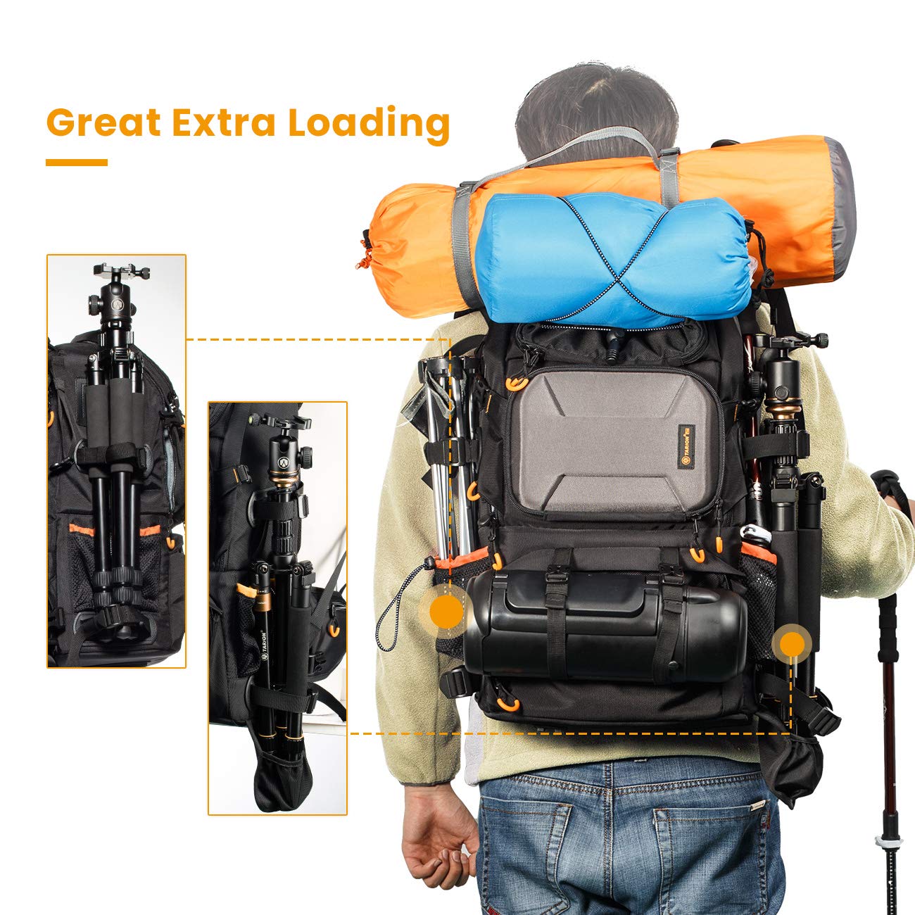 TARION 2 Bags in 1 Extra Large Camera Backpack Large with 15.6" Laptop Compartment Waterproof Rain Cover for Travel Hiking - Multi-Function DSLR Bag with Associate Single Shoulder Bag Case PB01