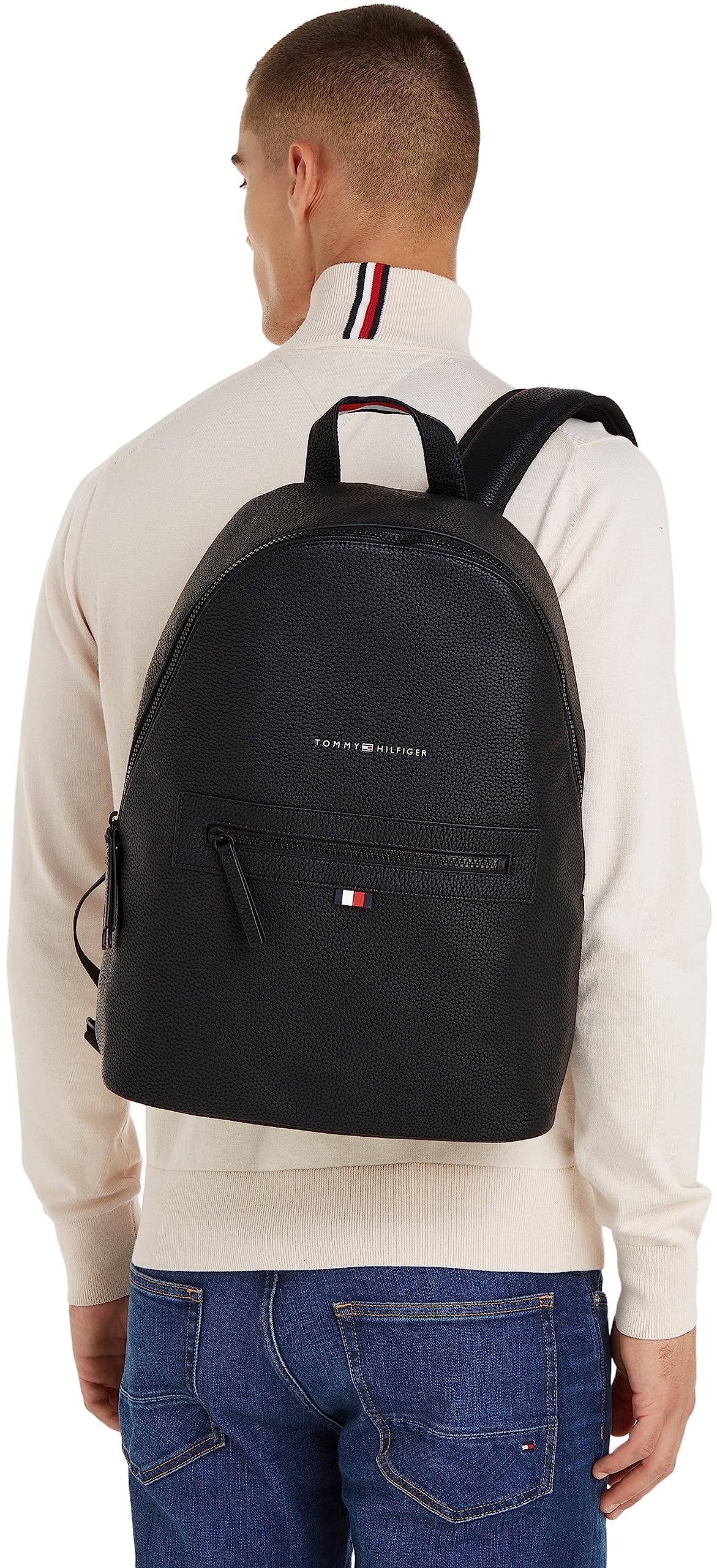 Tommy Hilfiger Men’s Essential PU Hand Luggage Backpack, Black (Black), One Size